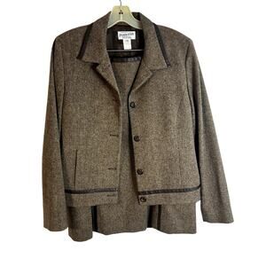 Pendleton Vintage Wool and Leather Blazer Skirt Suit Set Womens Size 12 Brown